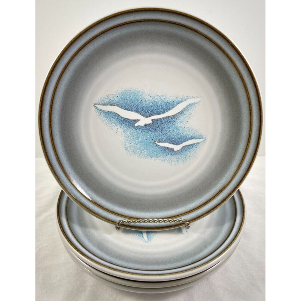 Noritake Wayfarer Salad Plate 8.25" Set of 4 Vintage Stoneware Bird Seagull Lake